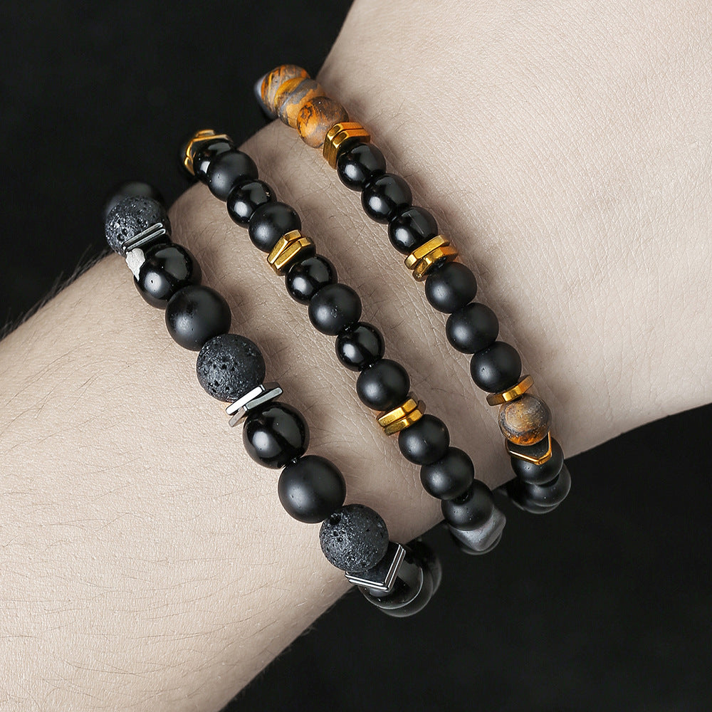 Wholesale vintage black frosted bracelet zircon crown diamond ball dice lion head beads bracelet suit